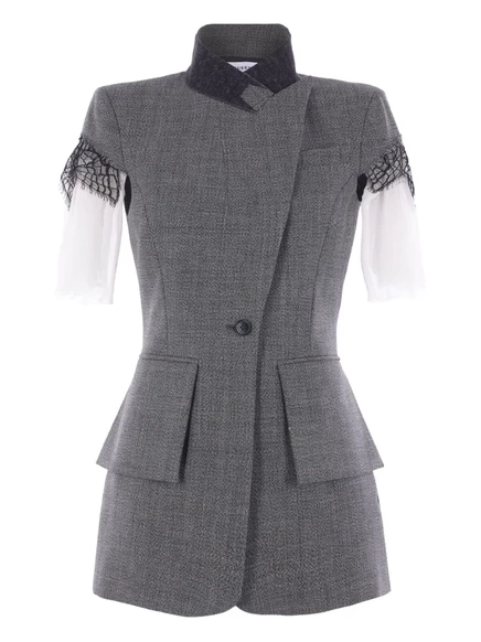 Женский жакет Alexander McQueen короткий шерстяной, серый с кружевом