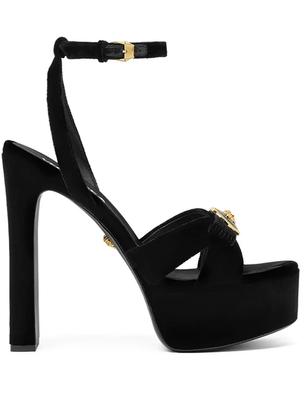Бархатные босоножки Versace с лентой Джанни длиной 140 мм black