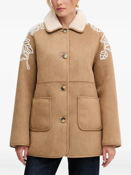 Пальто на подкладке из овечьей шерсти Ermanno Scervino с цветочной аппликацией brown