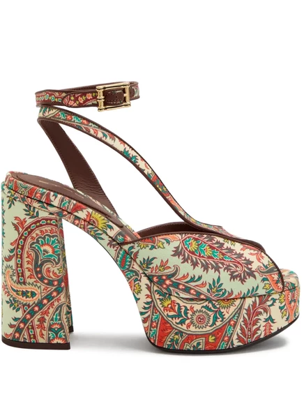 Женские босоножки Etro на платформе с пейсли, бежевые