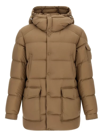 Стеганое пальто Moncler с капюшоном brown