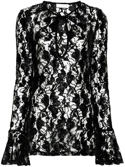 Топ из прозрачного кружева с блестками от Nina Ricci black