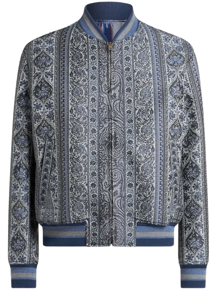 Жаккардовая куртка-бомбер ETRO с цветочным рисунком blue