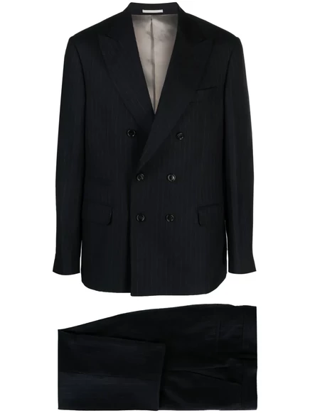 Двубортный костюм в мелкую полоску от Brunello Cucinelli blue