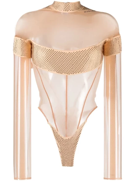 Женское боди Mugler с прозрачными вставками, золотистое