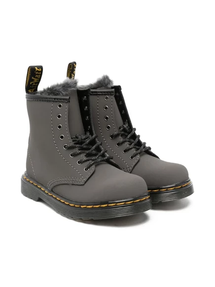 Ботинки для девочек Dr. Martens Kids кожаные с мехом, серые