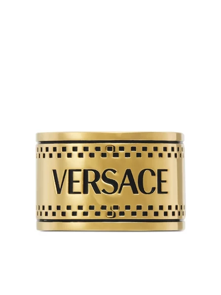 Кольцо Versace массивное с гравировкой логотипа, золотистое