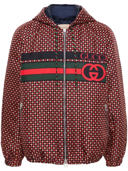 Мужская куртка Gucci Interlocking GG с капюшоном, красная