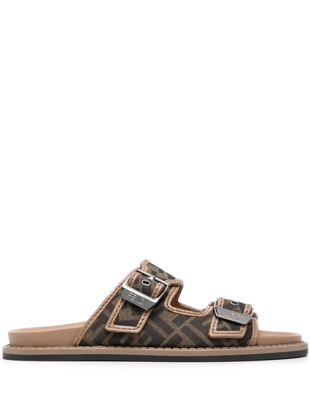 Мужские сандалии Fendi Feel FF-жаккард, коричневые