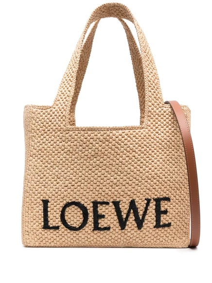 Женская сумка-тоут Loewe с вышитым логотипом бежево-голубая