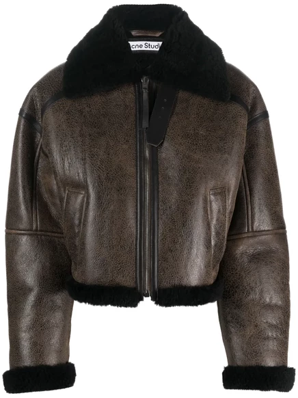Женская кожаная куртка Acne Studios с овчиной, коричневая