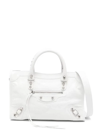 Маленькая кожаная сумка-тоут Balenciaga Le City white