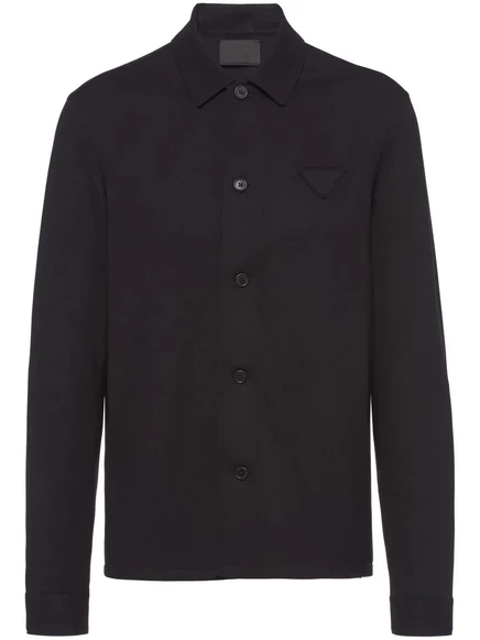 Рубашка из полушерстяной ткани с треугольным логотипом Prada black