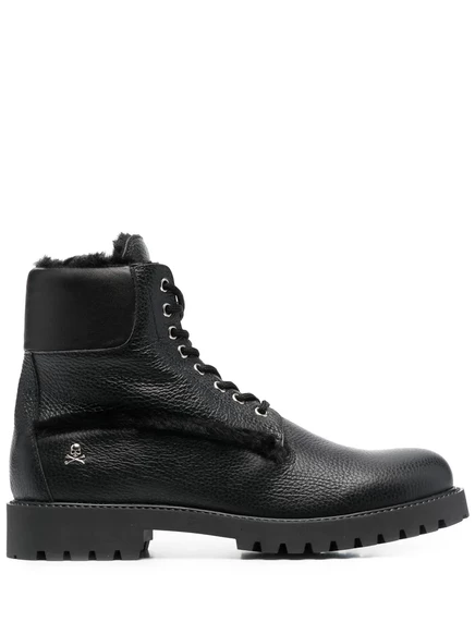 Кожаные сапоги на овчинной подкладке Philipp Plein The Hunter black