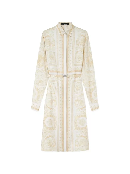 Женское платье Versace рубашечное с поясом, кремовое