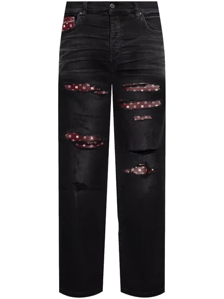 Мужские джинсы Amiri с банданой и потертостями, черные