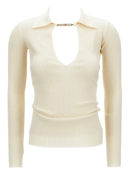 Свитер в рубчик с цепочкой Elisabetta Franchi neutrals