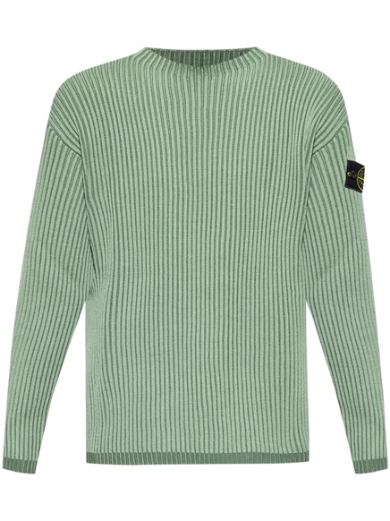 Мужской джемпер Stone Island в рубчик из шерсти, зеленый