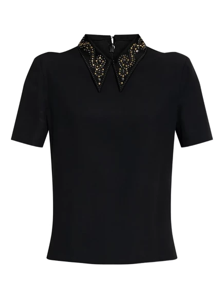 Блузка с коротким рукавом и украшенным воротником от Versace black