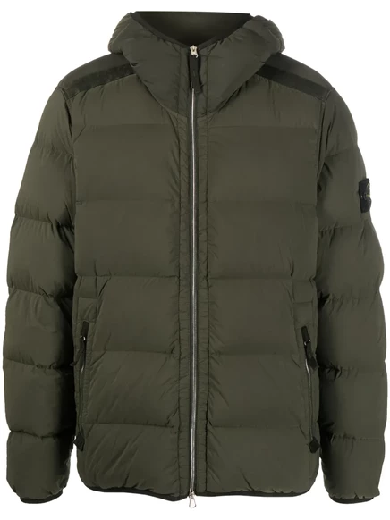 Мужская пуховая куртка Stone Island с нашивкой, оливковая