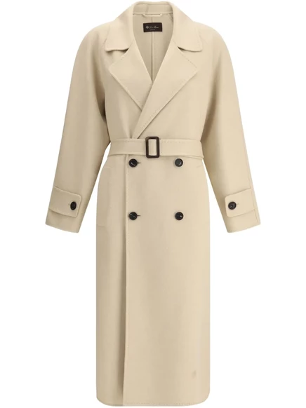 Двубортное пальто с поясом от Loro Piana brown
