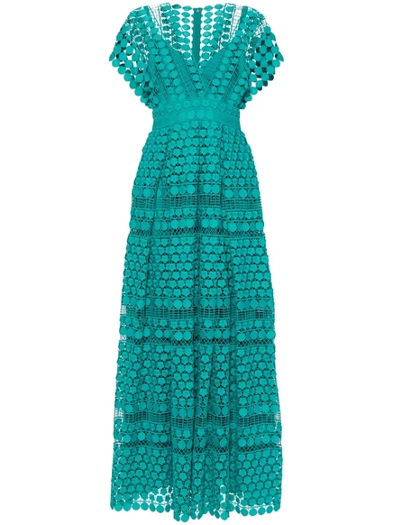 Женское макси-платье Elie Saab из шелка с макраме, зеленое