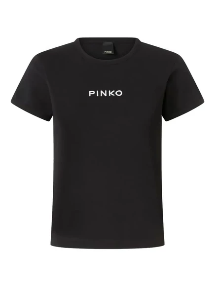 Женская футболка PINKO хлопковая с вышитым логотипом, черная