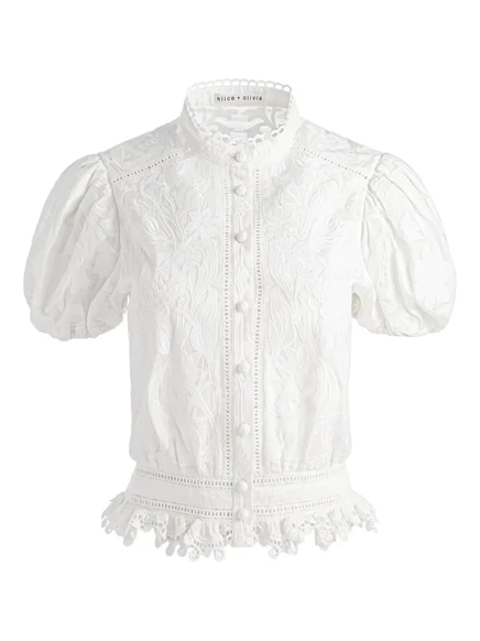блузка alice + olivia Loryn с кружевной отделкой white