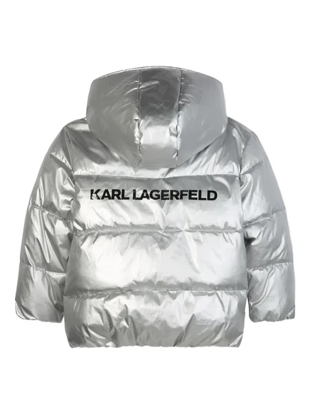 Детский стеганый пуховик Karl Lagerfeld Kids с металлическим рисунком grey