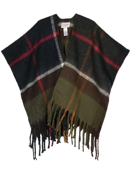 Женский шарф Barbour в клетку с бахромой, зеленый