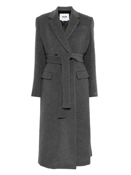 Шерстяное пальто с поясом от MSGM grey
