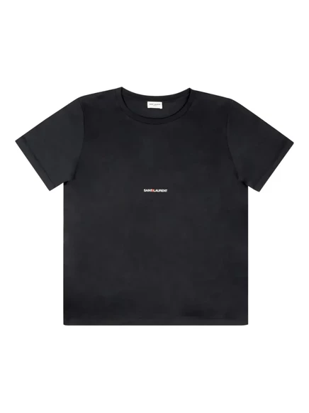 Женская футболка Saint Laurent с вышитым логотипом, черная