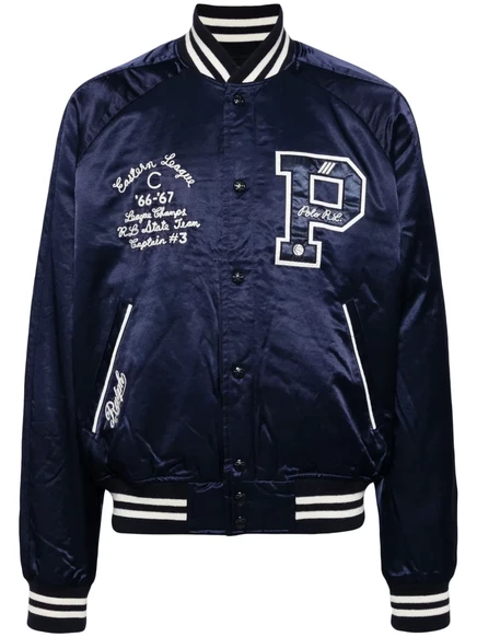 Атласная куртка-бомбер Polo Ralph Lauren с логотипом и аппликацией blue