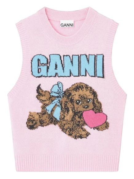 Вязаный жилет без рукавов с логотипом GANNI Puppy pink