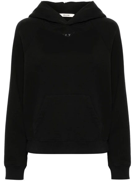 Женское худи Zadig & Voltaire Georgy с крыльями в стразах, хлопковое, черное