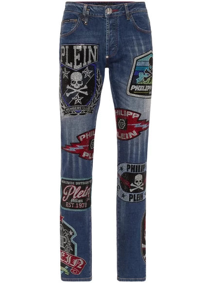 Мужские джинсы Philipp Plein Patches Strass, синие