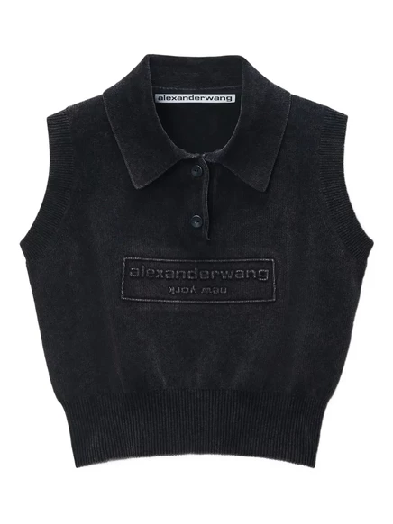 Женский короткий безрукавный топ-поло Alexander Wang с тиснёным логотипом, черный