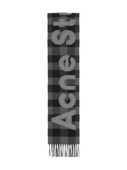 Шарф Acne Studios в клетку с логотипом, черно-серый