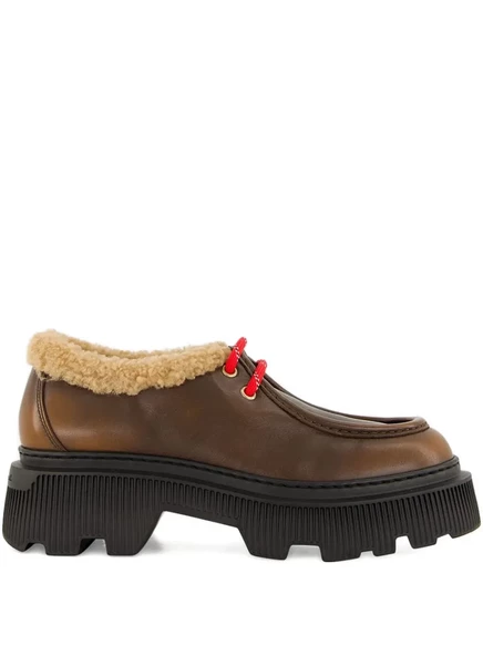 Женские дерби Santoni кожаные с меховой отделкой, коричневые