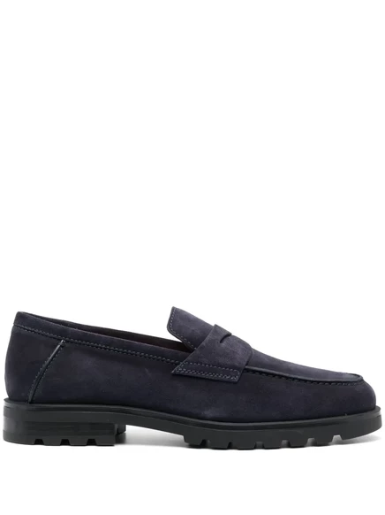 Мужские замшевые лоферы Santoni Rock с перемычкой, синие