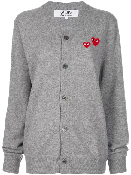 Женский кардиган COMME des GARONS PLAY с двойной нашивкой-сердцем, серый