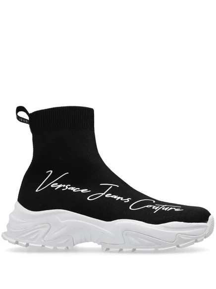 Женские высокие кроссовки Versace Jeans Couture носковые с логотипом, черно-белые
