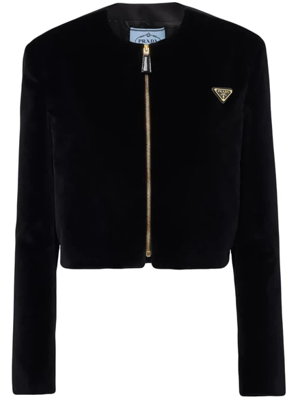 Бархатный жакет с треугольным логотипом Prada black
