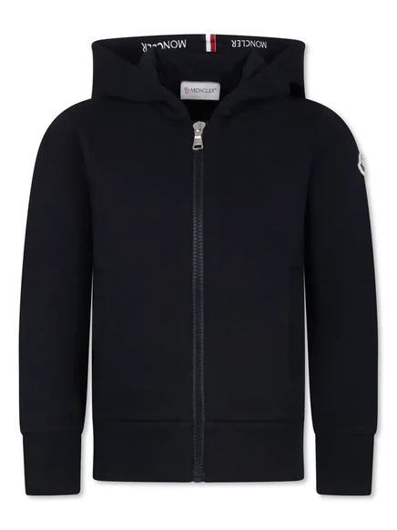 Толстовка с капюшоном Moncler Enfant с нашивкой-логотипом на молнии blue