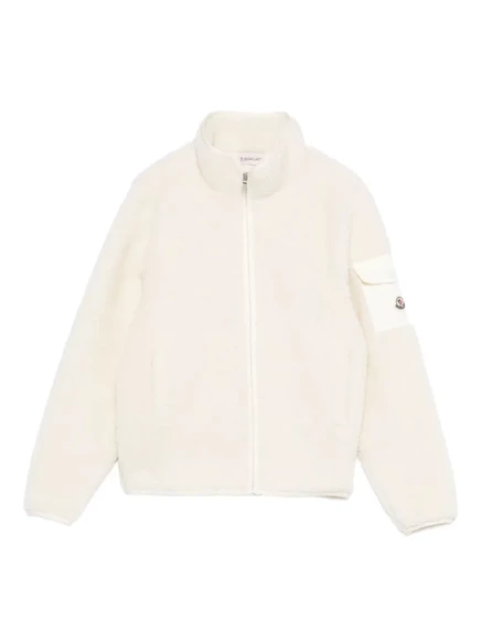 Детский кардиган Moncler Enfant на молнии с накладными карманами, белый