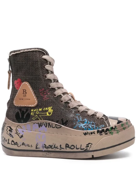 Женские высокие кеды R13 на платформе, коричневые