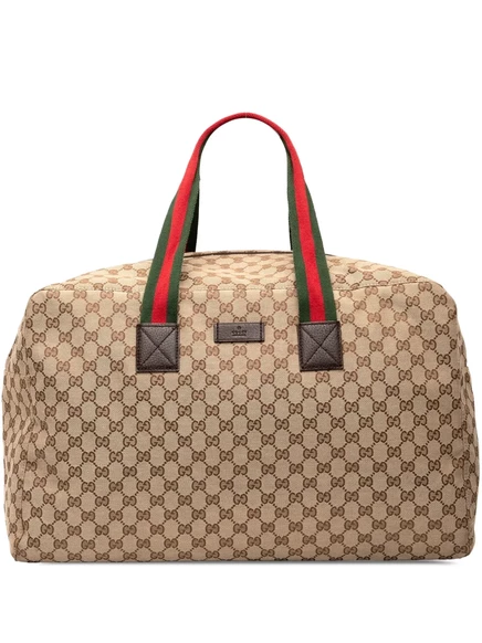 Дорожная сумка Gucci GG Canvas Web, б/у, коричневая