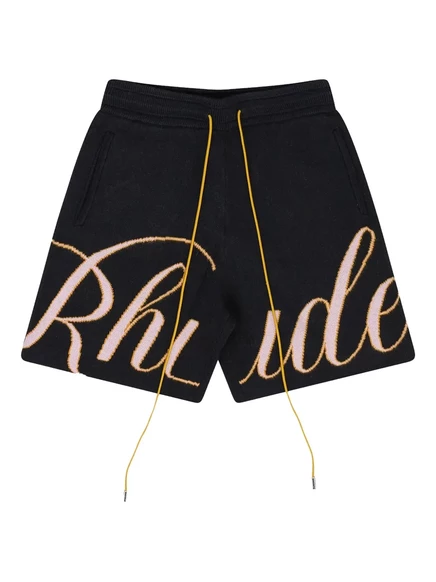 Мужские вязаные пляжные шорты RHUDE с надписью, черные