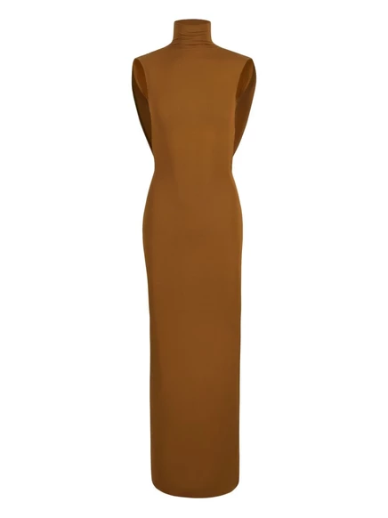 Макси-платье с драпировкой и высоким воротом от Nina Ricci brown
