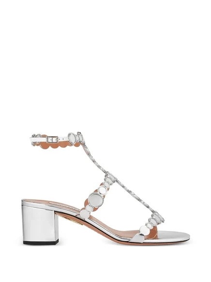 Женские босоножки Aquazzura с декором, серебристые